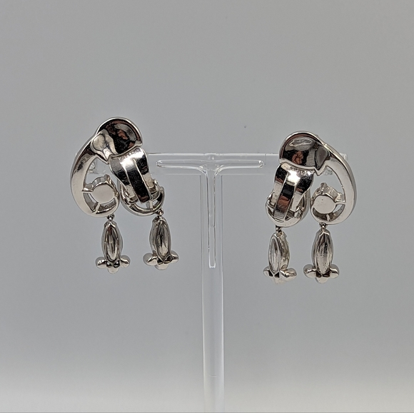 Vintage Unique Joseph Mazer Silver Tone Rhinestones Dangles Clip on Earrings - Picture 13 of 14